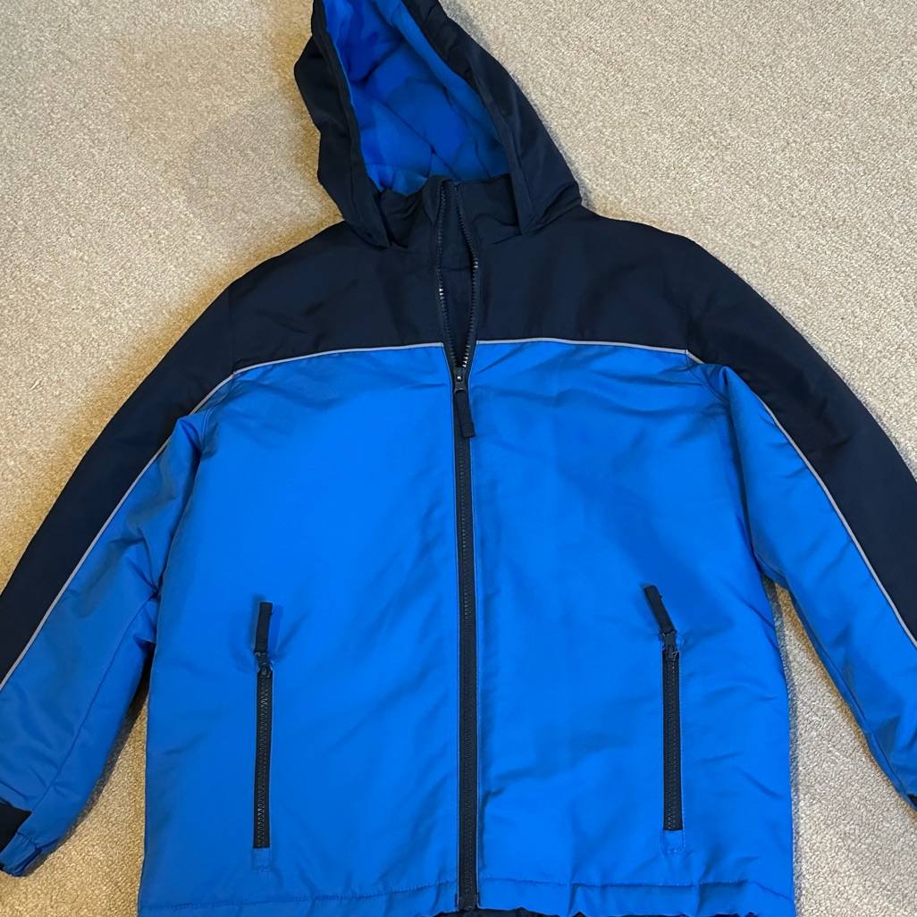 Kids Winter Coat - Athletech - Boys Size L 10/12 Hooded Blue Black